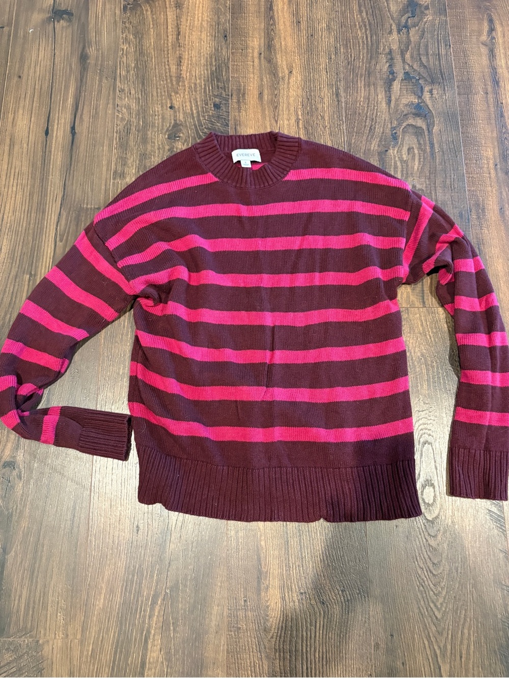 Evereve Maroon and Pink Striped Crewneck Sweater